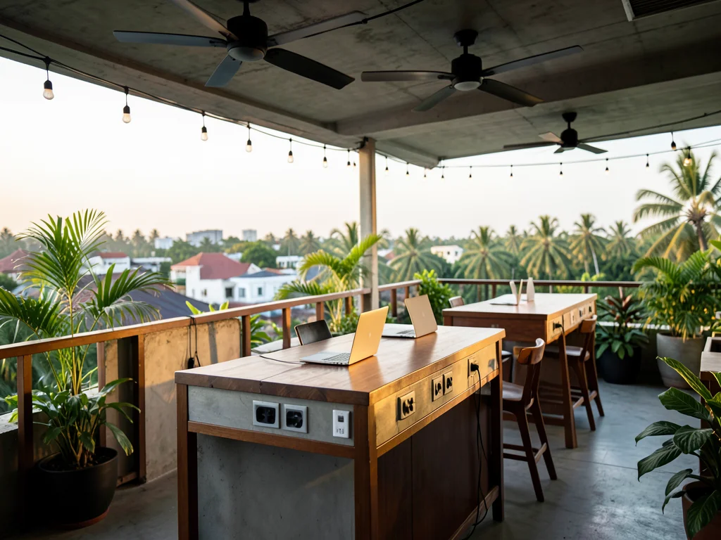 Rooftop terrace workspace at Hub 53 coworking space in Hua Hin