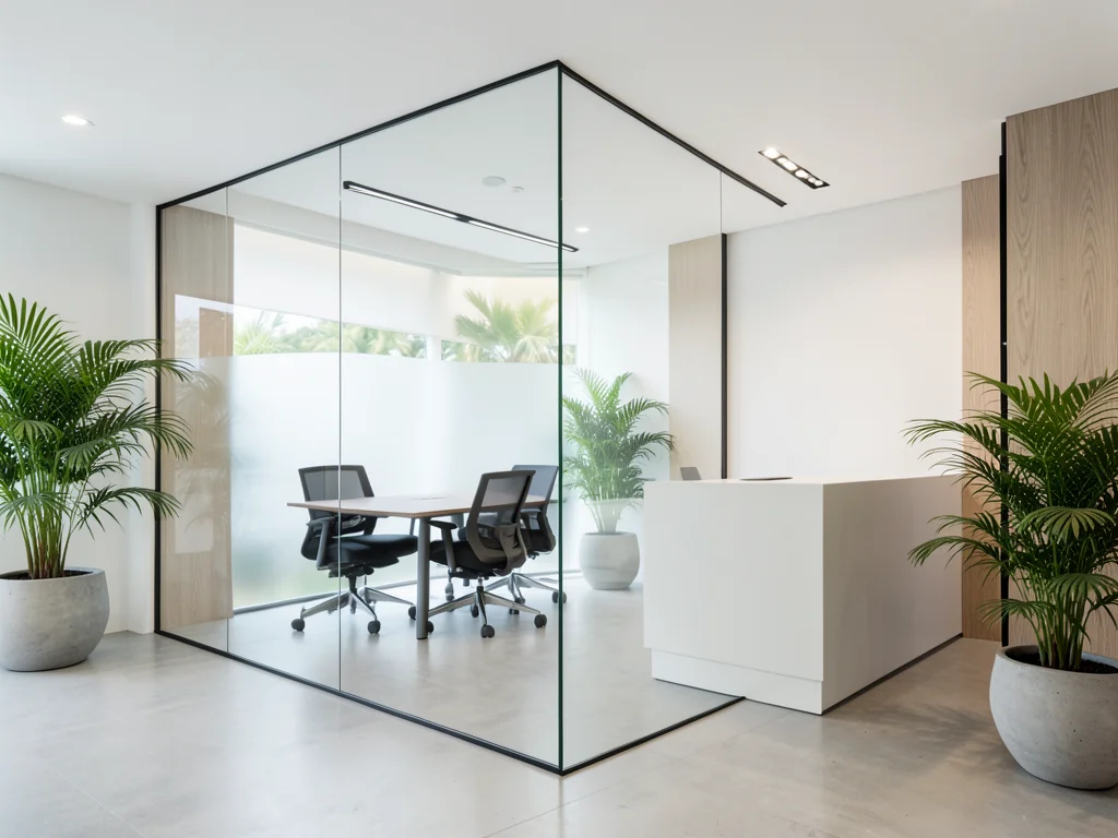Modern private office interior with glass meeting room in Hua Hin