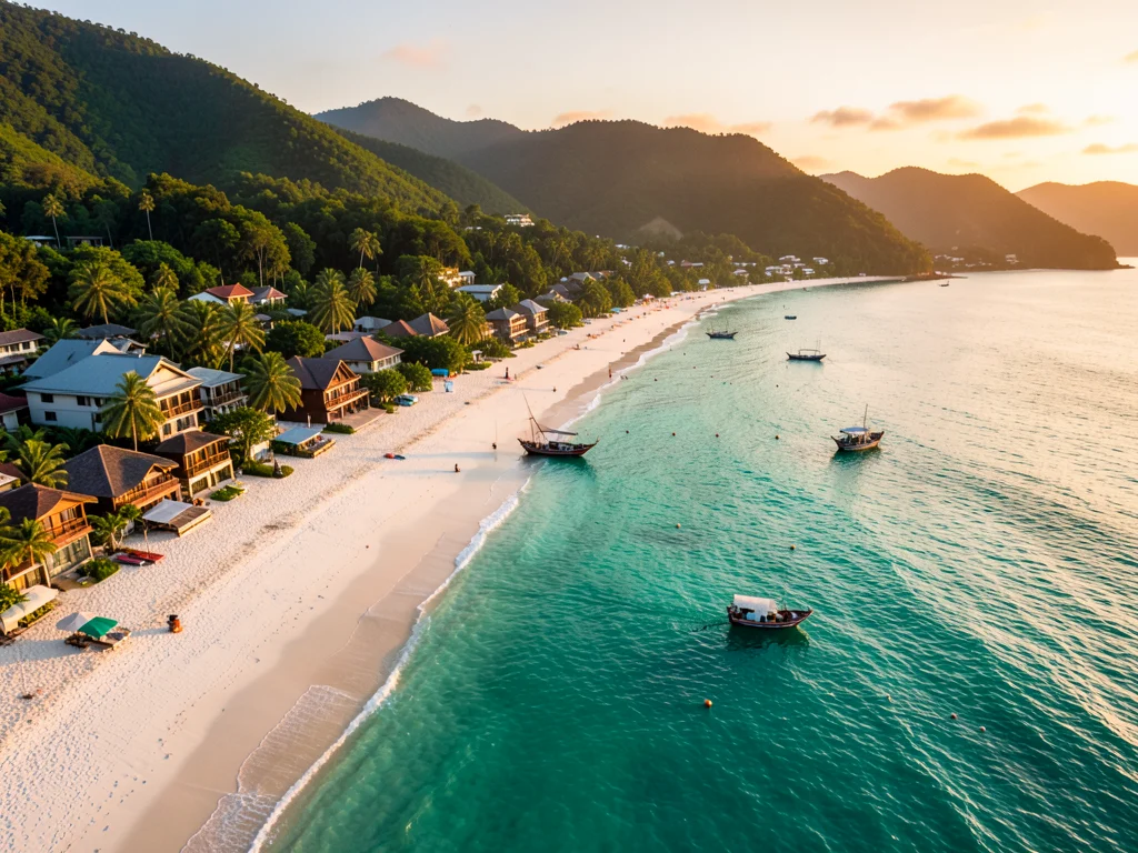Aerial view of Hua Hin beachfront with boutique hotels