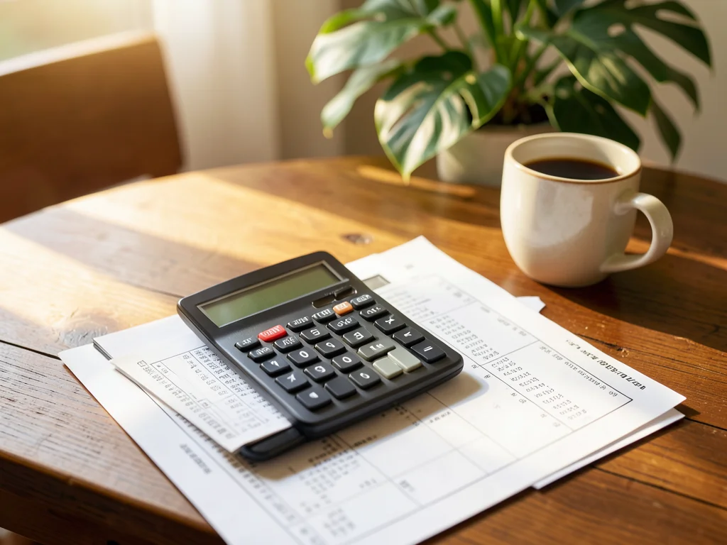 Calculator and financial documents on desk