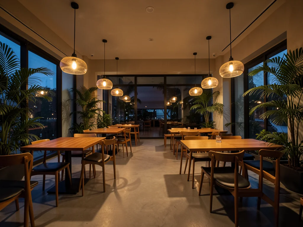Empty modern restaurant dining room