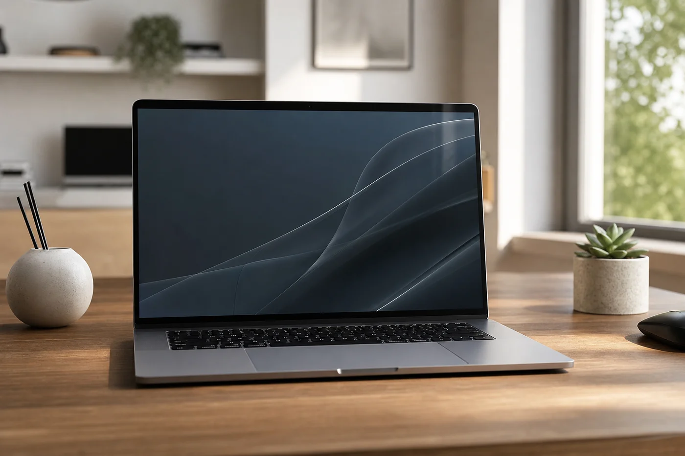 MacBook Air M4 laptop open on modern desk with natural light for digital nomad remote work